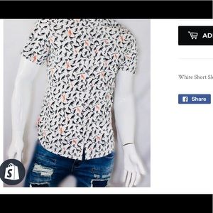 Black and Orange Bird Print Short Sleeve Button